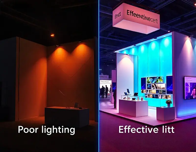 Comparison of poorly lit and effectively lit exhibition booths