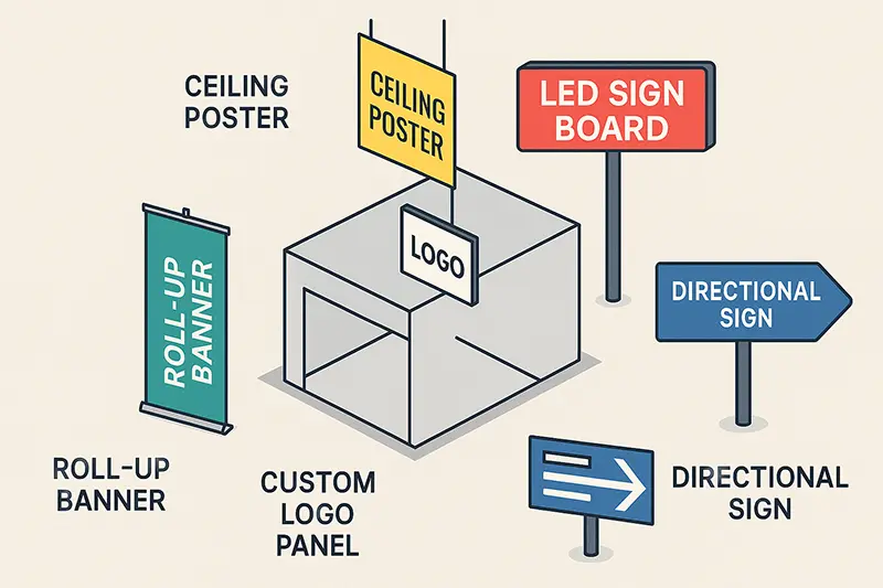 INDEX Expo: Interior Signage That Sells 1 Different signage types used in a smart expo booth layout
