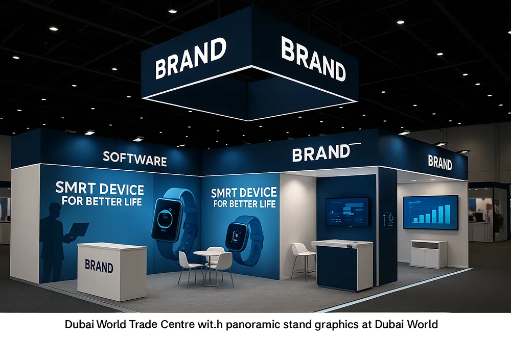 Exhibition booth at DWTC with full 360° stand visibility