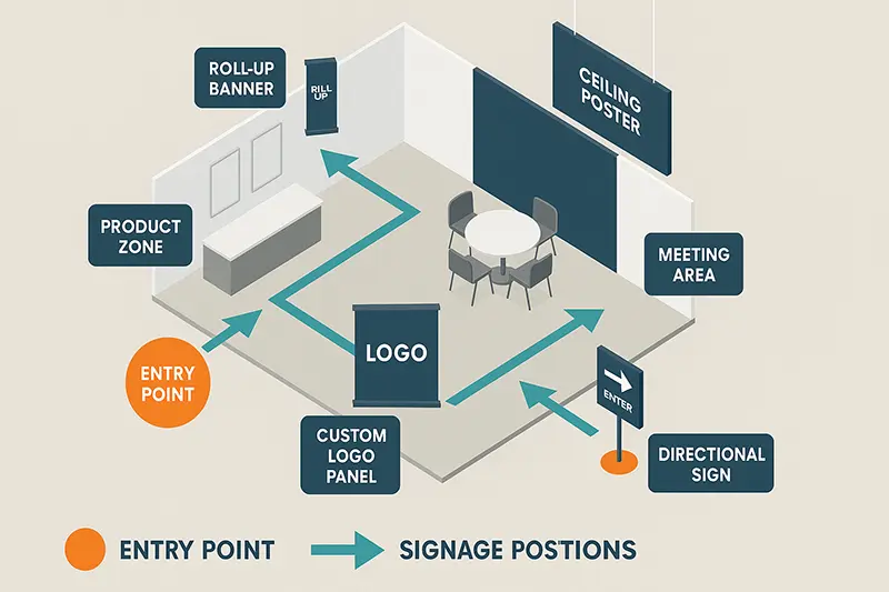 INDEX Expo: Interior Signage That Sells 2 Expo booth layout using Z-pattern for traffic flow