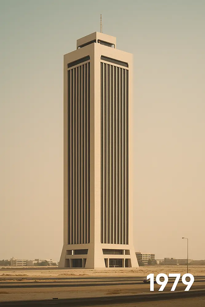 Dubai World Trade Centre (DWTC) 1 Sheikh Rashid Tower during its early days in 1979