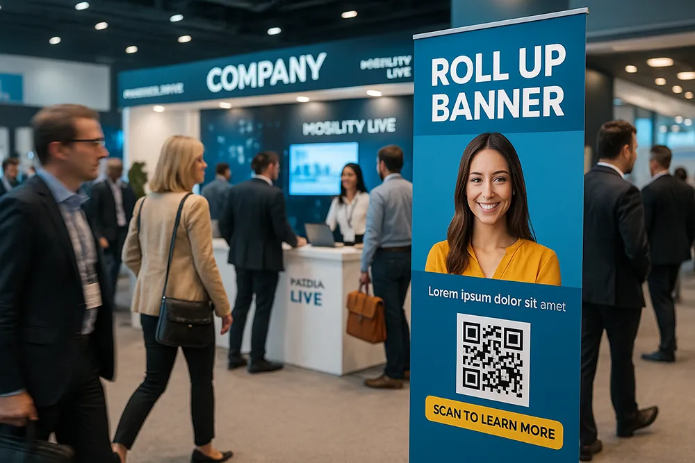 Roll up banner drawing attention at Mobility Live event