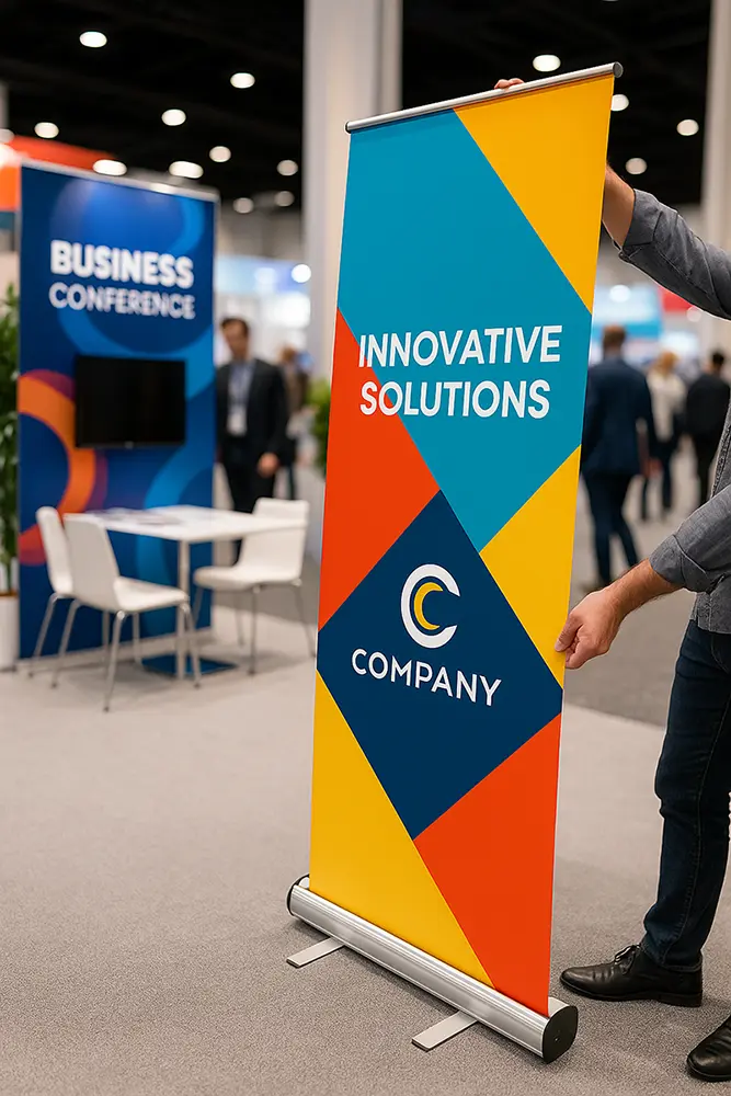 Roll-up banners attract attention from across the venue